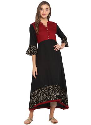 Black printed rayon ethnic-kurtis 1