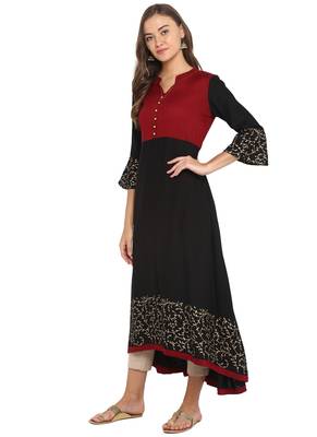 Black printed rayon ethnic-kurtis 3