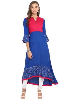 Blue printed rayon ethnic-kurtis 1