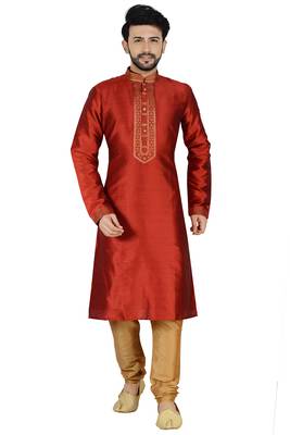 Red Stylish  Silk Kurta Set 1
