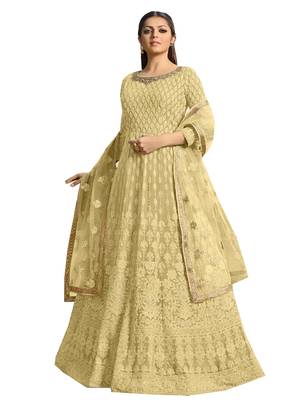 Yellow Embroidered Faux Georgette Salwar 1