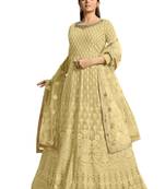 Yellow Embroidered Faux Georgette Salwar