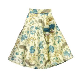Turquoise Blue Printed Chanderi Lehenga with Asymmetric Top 4