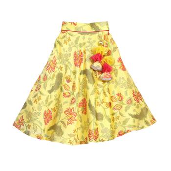 Yellow Printed Chanderi Lehenga with Asymmetric Top 3