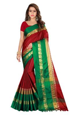 Multicolor woven cotton silk saree with blouse 1