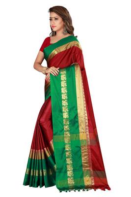 Multicolor woven cotton silk saree with blouse 3