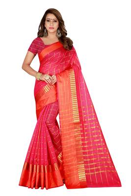 Multicolor woven cotton silk saree with blouse 1