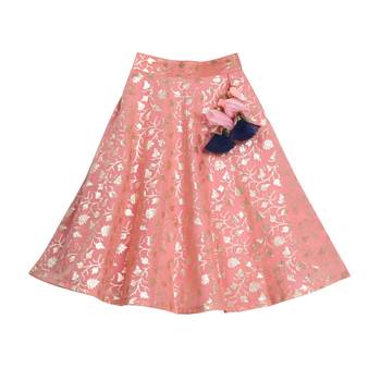 Pink & Blue Banarasi Chanderi Silk Lehenga with Peter Pan Collar Crop Top 3