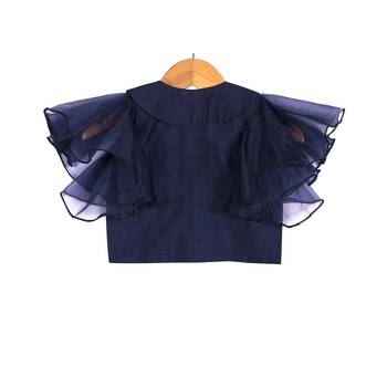 Pink & Blue Banarasi Chanderi Silk Lehenga with Peter Pan Collar Crop Top 4