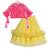 Yellow & pink Chanderi Ruffle Skirt with Peter Pan Collar Crop Top