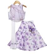 Mauve Printed Lehenga with Sheer Organza Layered Crop Top