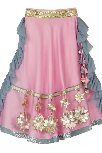 Grey & Pink Chanderi Lehenga with Printed Top