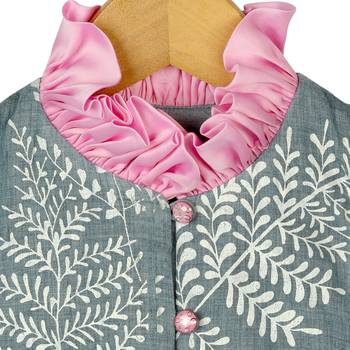 Grey & Pink Chanderi Lehenga with Printed Top 4