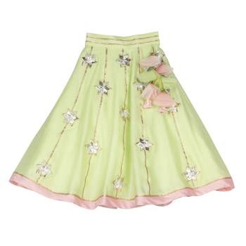 Pink & Light Green Chanderi Silk Lehenga with thread sequins embroidered Top 3