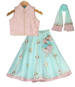 Pink & Light Blue Chanderi Silk Lehenga with thread sequins embroidered Top