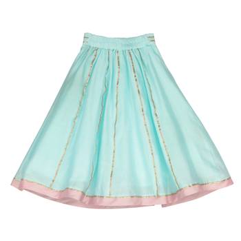 Pink & Light Blue Chanderi Silk Lehenga with thread sequins embroidered Top 4