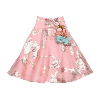Pink & Blue Pure Foil Organza Lehenga with Brocade Top 3