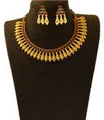 U Shape Ruby Green Colour Squared Shaped Pearl Necklace Set with Matching Earrings Set