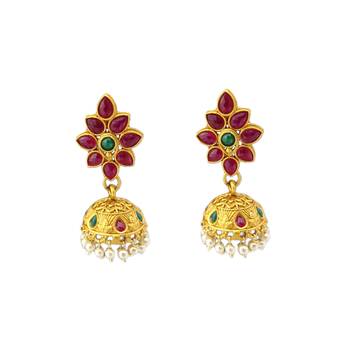 Ruby Green Stones Flower Design Short Necklace with Matching Earrings 3