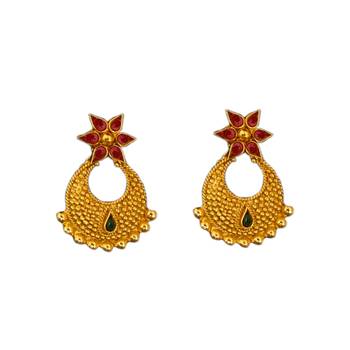 Small U Shape Gold Color Necklace with Pear Shape Ruby Green Stones with Matching Earring Set 3