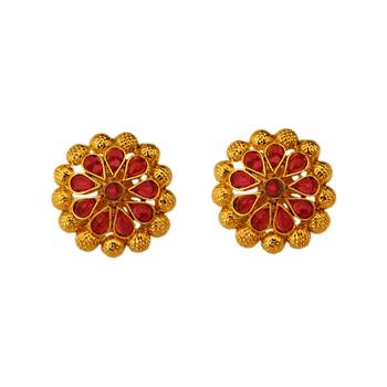 Small U Shape Gold Color Necklace with Pear and Oval Ruby Stones with Matching Earring Set 3