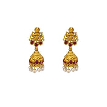 Temple Laxmi Ji Ruby Studded Long Necklace with Matching Earrings 3