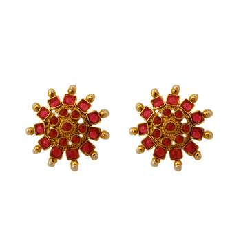 Small U Shape Gold Color Necklace with Square Ruby Stones with Matching Earring Set 3