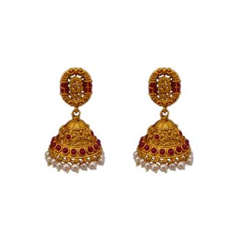 Temple Kemp Laxmi Ji Four Peacock Pendant Ruby Colour Long Necklace with Matching Earring Set 3