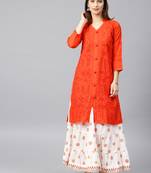 Dark-orange hand woven cotton chikankari-kurtis