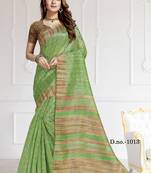 Green Printed Art Silk Saree With Blouse