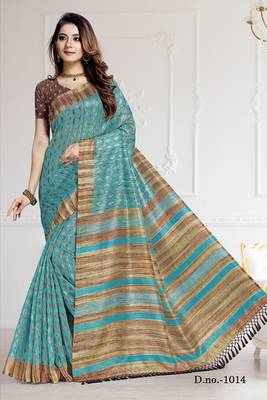 Light Blue Printed Art Silk Saree With Blouse 1