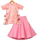 Pink Pink Brocade Kurti with Taffeta Lehenga