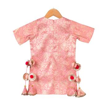 Pink Pink Brocade Kurti with Taffeta Lehenga 4