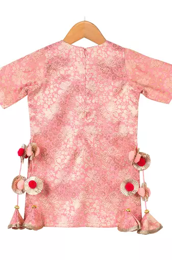 Pink Pink Brocade Kurti with Taffeta Lehenga