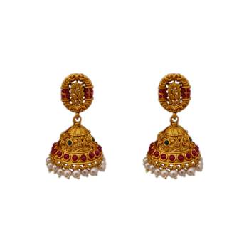Temple Kemp Laxmi Ji Four Peacock Pendant Ruby Green Colour Long Necklace with Matching Earring Set 3