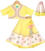 Yellow & Pink Chanderi Silk Lehenga & Choli