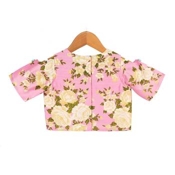 Aqua & Pink Chanderi Ghaghra with Printed Crop Top 4