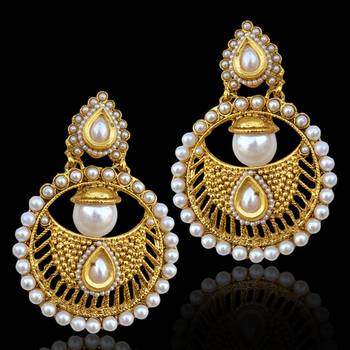 Bollywood INDIA traditional ethnic pearl polki earring-White 1