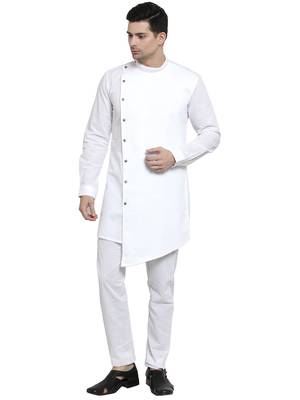 White plain cotton kurta-pajama 1