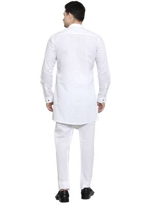 White plain cotton kurta-pajama 3