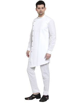 White plain cotton kurta-pajama 4