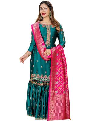 Green embroidered faux georgette salwar 1
