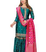 Green embroidered faux georgette salwar