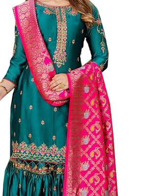 Green embroidered faux georgette salwar 2