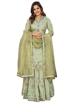 Green embroidered faux georgette salwar 1