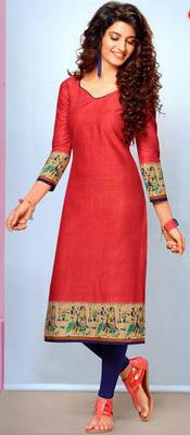 Red Rayon Long Kurtis 1