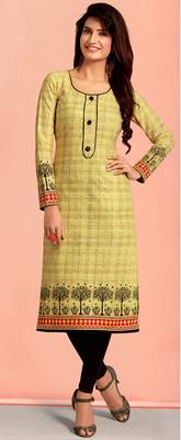 Yellow Rayon Long Kurtis 1