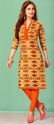 Orange Rayon Long Kurtis 1