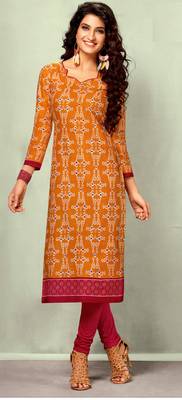 Orange Rayon Long Kurtis 1