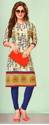 Cream Rayon Long Kurtis 1